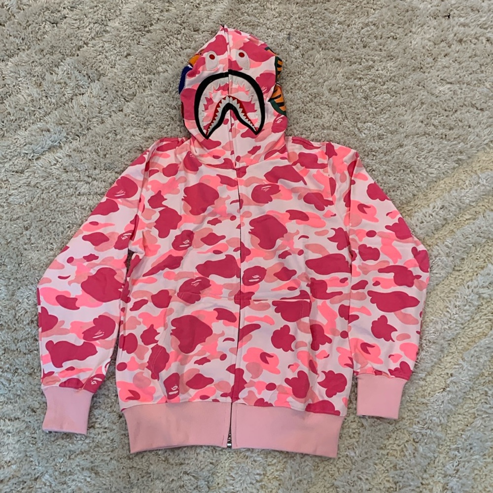 Bape Sharkhead Pink WGM Tiger Shark Hoodie Double Zip Men’s Small Medium Large